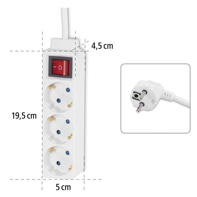 Hama Power Strip, 3-Way, with Switch, 1.4 m, white 
