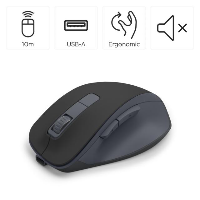 Hama “WM-500” Wireless Mouse, Ergonom., 6 Buttons, W/O Click Noise, Battery, blk 