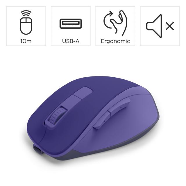 Hama “WM-500” Wireless Mouse, Ergonom., 6 Buttons, No Click Noise, Battery, purple 