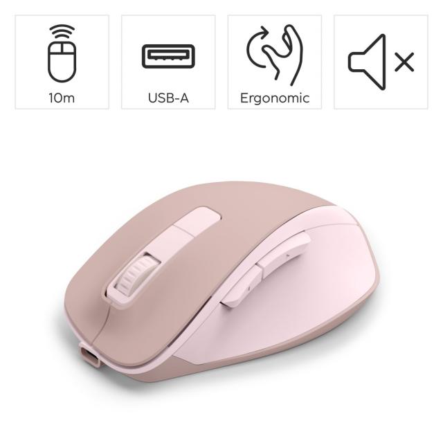 Hama “WM-500” Wireless Mouse, Ergonom., 6 Buttons, W/O Click Noise, Battery, pink 