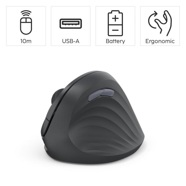 Hama “EWM-500R” Ergonomic Vertical Mouse, Radio, Optical, 7 Buttons, black 