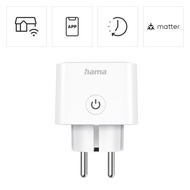 Hama Smart WLAN Socket, Matter, Voice and App-Controlled, Retrofittable, 3680 W 