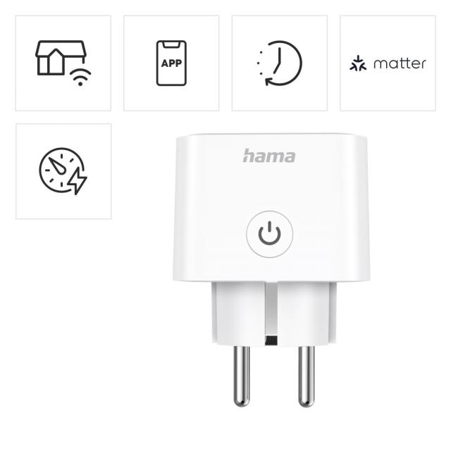 Hama Smart WLAN Socket, Matter, Voice/App-Controlled, Current Measuring Device 