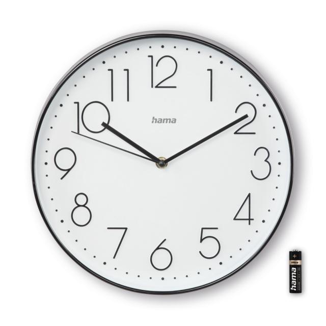 Hama "Corsica" Wall Clock, Ø 30 cm, No Ticking, black/white 
