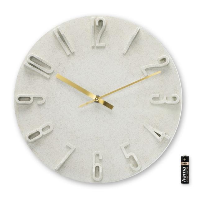 Hama "Corfu" Wall Clock, Ø 30 cm, Quartz Clock, Analogue, 3D Numerals, beige 