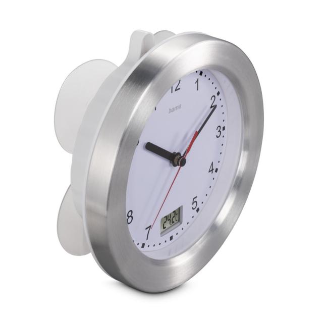 Hama "Mauritius" Bathroom Clock, Wall Clock with Thermometer, No Ticking, Ø 17 cm, 