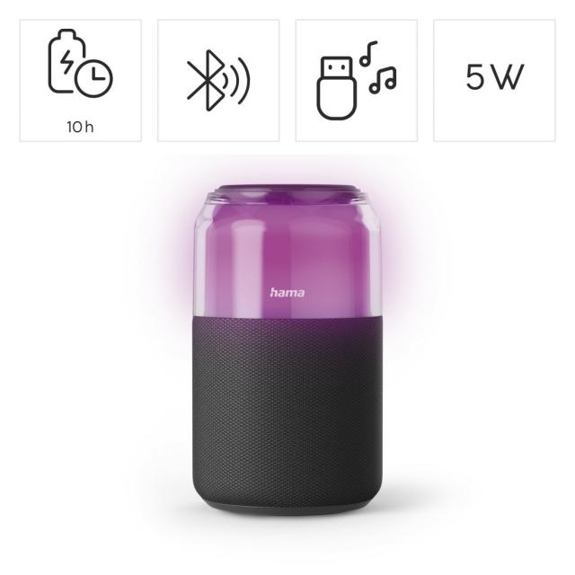 Hama "Can Speaker" Bluetooth® Loudspeaker, 4 LED Light Modes, 5W, black 