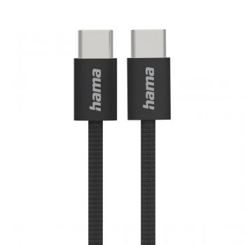 Hama "Fabric" Charging Cable, USB-C - USB-C, 1 m, Nylon, black