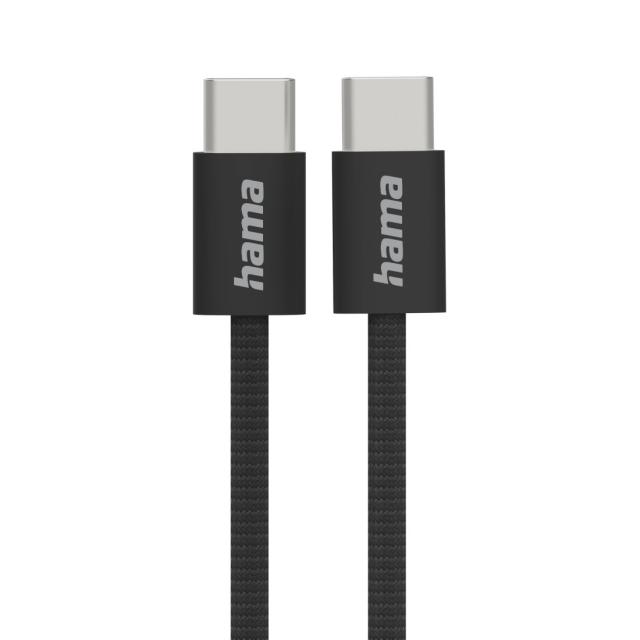 Hama "Fabric" Charging Cable, USB-C - USB-C, 1 m, Nylon, black 