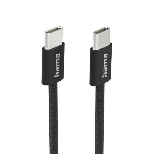 Hama "Fabric" Charging Cable, USB-C - USB-C, 1 m, Nylon, black 