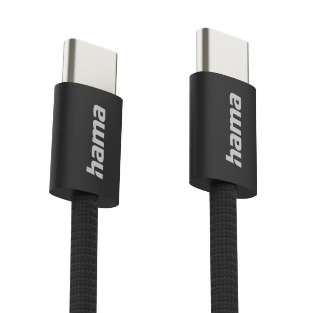 Hama "Fabric" Charging Cable, USB-C - USB-C, 1 m, Nylon, black 