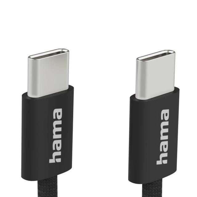 Hama "Fabric" Charging Cable, USB-C - USB-C, 1 m, Nylon, black 