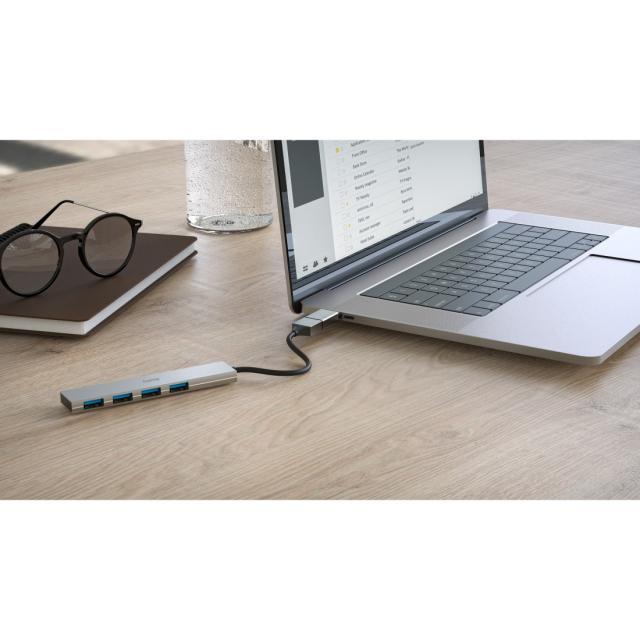 Hama USB Hub, 4 Ports, USB 3.2 Gen 1, 5 Gbit/s, Ultra-Slim, incl. USB-C Adapter 