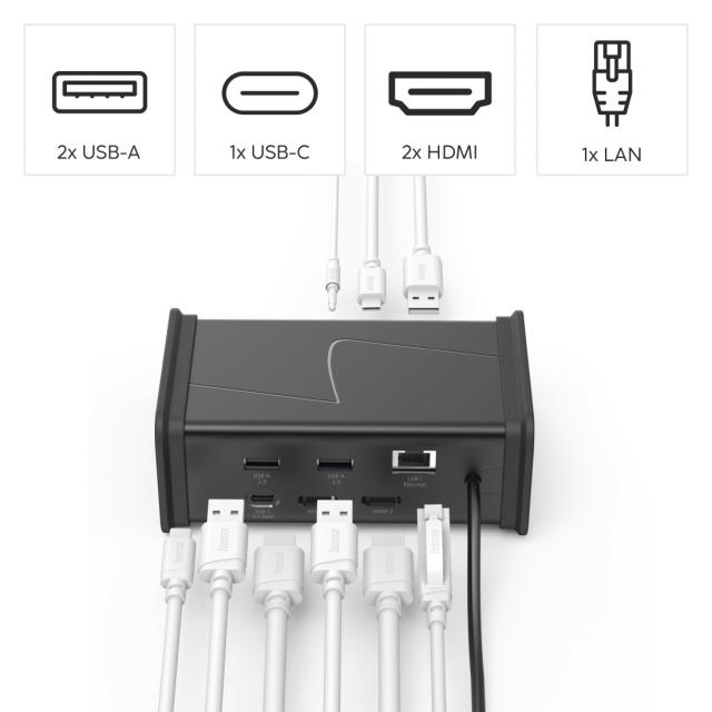Hama "Connect2Office Black" USB-C Hub, 9 Ports, 2x HDMI™, USB-A, USB-C, LAN 
