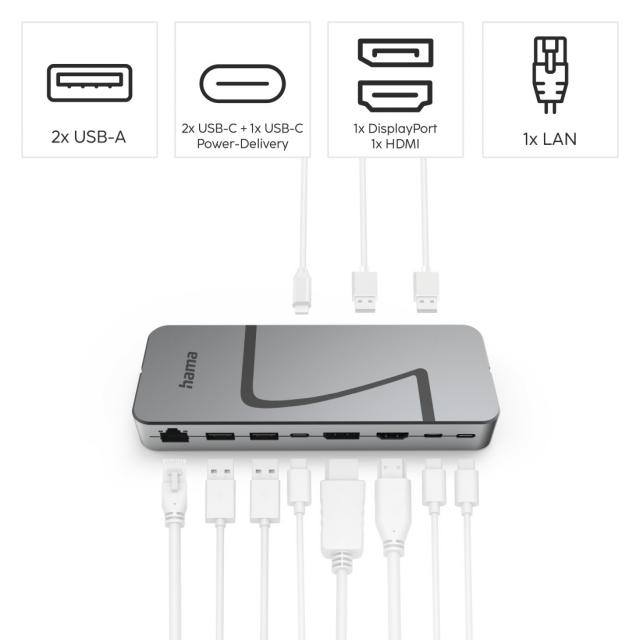 Hama "Connect2Office Speed" USB4 Docking Station, USB-C, PD, 40 Gbit/s, 10 Ports 