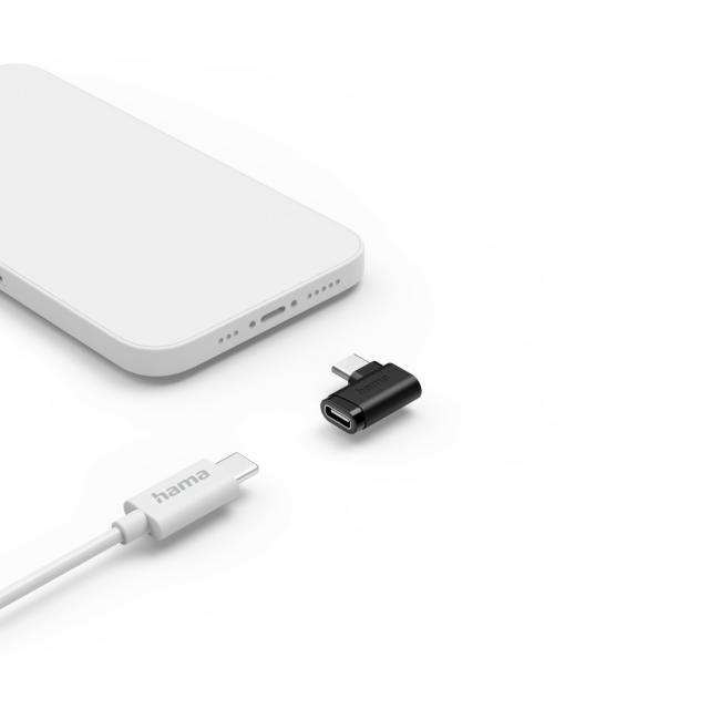 Hama 90°C USB-C Angled Adapter, USB 3.2 Gen2, 10 Gbit/s, 5 A, 240 W, Set of 2 