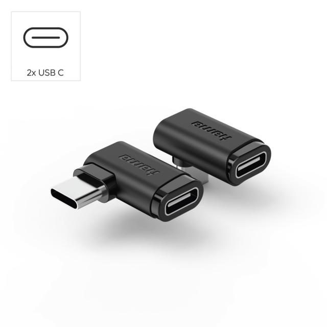 Hama 90°C USB-C Angled Adapter, USB 3.2 Gen2, 10 Gbit/s, 5 A, 240 W, Set of 2 