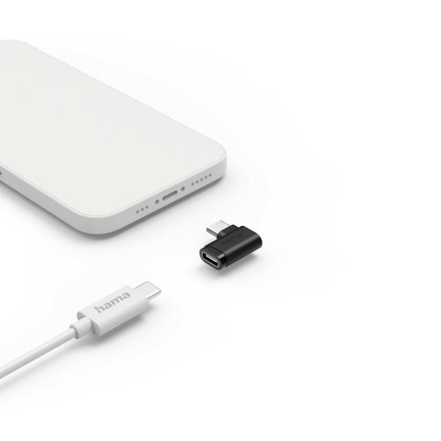 Hama 90°C USB-C Angled Adapter, USB 3.2 Gen2, 10 Gbit/s, 5 A, 240 W, Set of 2 