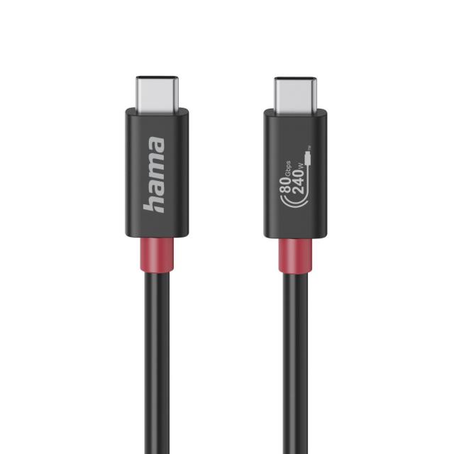 HAMA Кабел USB-C еMarker, USB 4 Gen 4, 80 Gbit/s, 1 м, 5 A, 240 W ,черен 