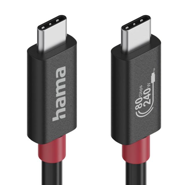 HAMA Кабел USB-C еMarker, USB 4 Gen 4, 80 Gbit/s, 1 м, 5 A, 240 W ,черен 
