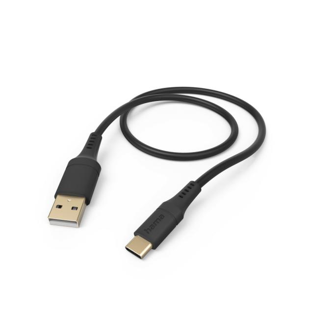Hama "Flexible" Charging Cable, USB-А - USB-C, 1.5 m, Silicone, black 