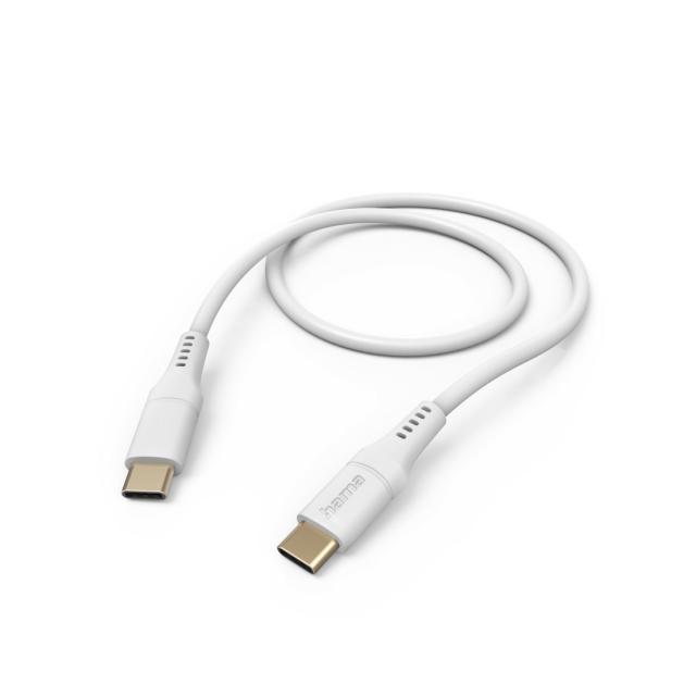 Hama "Flexible" Charging Cable, USB-C - USB-C, 1.5 m, Silicone, white 