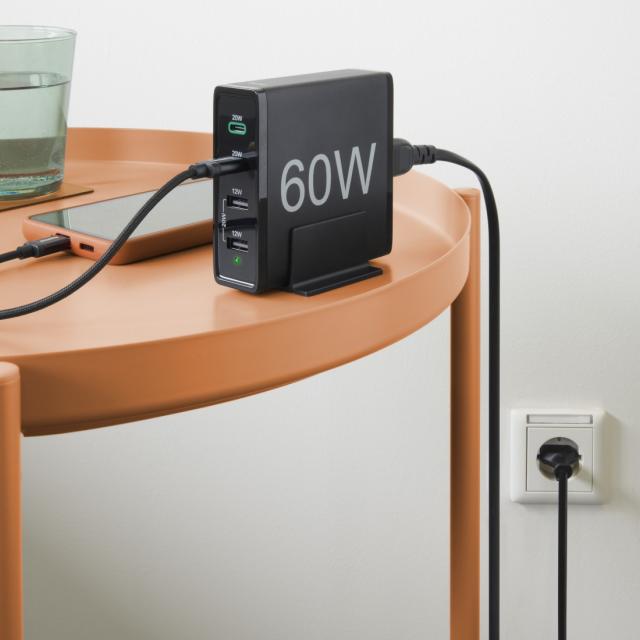 HAMA Зарядна станция 4 порта, 60W, 2 x USB-C, 2 x USB-A, PD, Fast Charge 