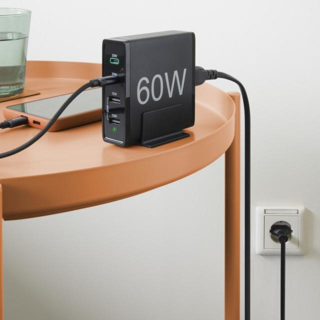 HAMA Зарядна станция 4 порта, 60W, 2 x USB-C, 2 x USB-A, PD, Fast Charge 