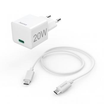 HAMA Комплект бързо мини зарядно с USB-C кабел за зареждане, PD, 20W, 1 м, бяло