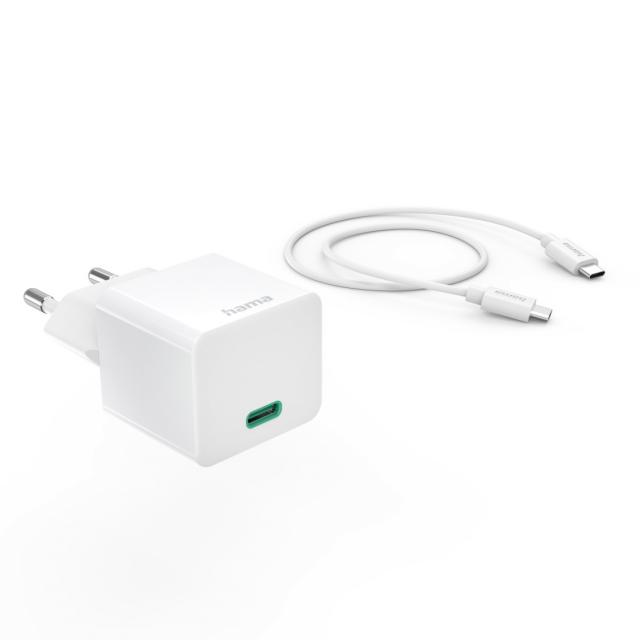 HAMA Комплект бързо мини зарядно с USB-C кабел за зареждане, PD, 20W, 1 м, бяло 