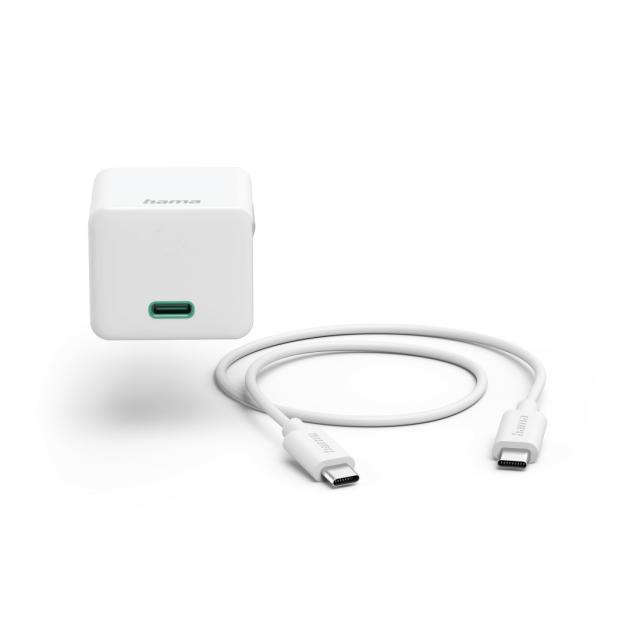 HAMA Комплект бързо мини зарядно с USB-C кабел за зареждане, PD, 20W, 1 м, бяло 