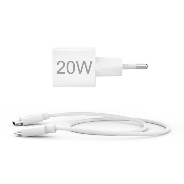 HAMA Комплект бързо мини зарядно с USB-C кабел за зареждане, PD, 20W, 1 м, бяло 