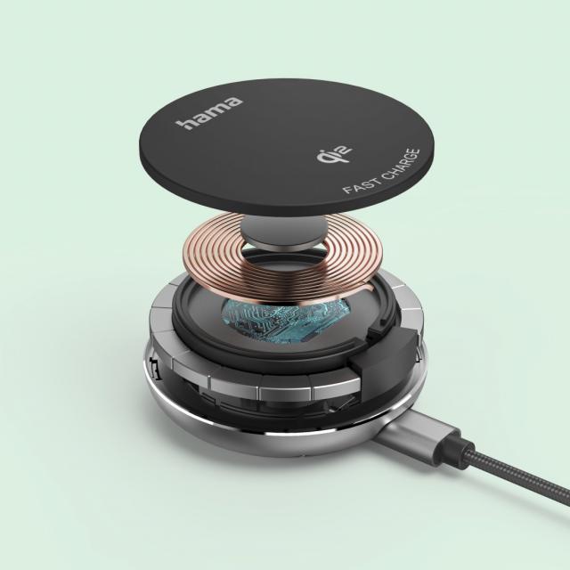 Hama Wireless Qi2 charger, inductive fast charging at the desk etc., 15 W 