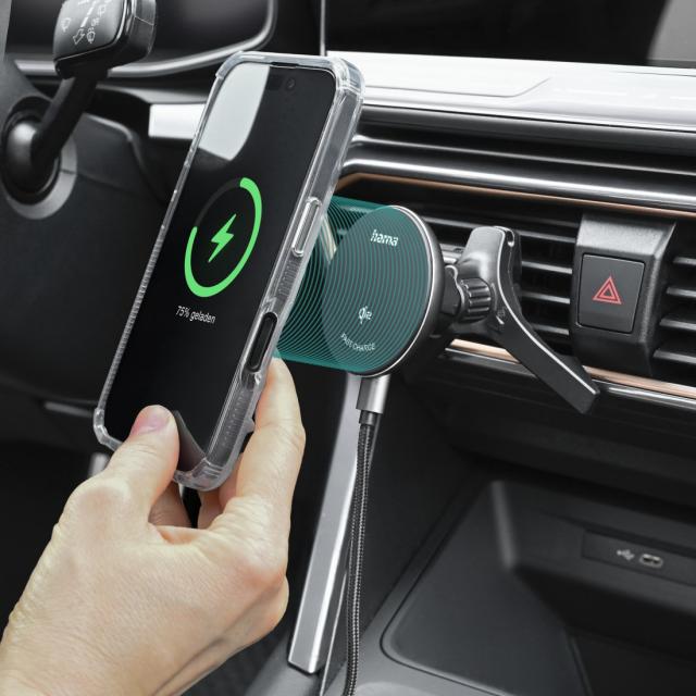 Hama Wireless Qi2 Charger, Inductive Fast Charging in the Car, 15 W, black 