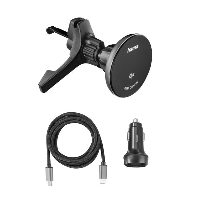 Hama Wireless Qi2 Charger, Inductive Fast Charging in the Car, 15 W, black 