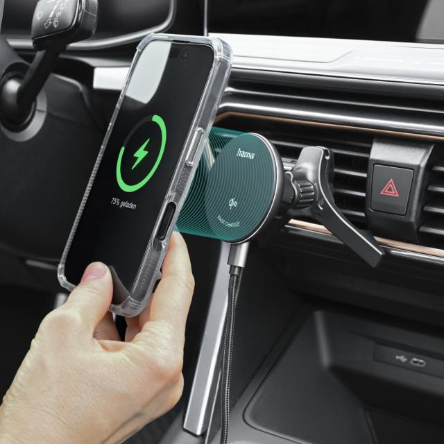 Hama Wireless Qi2 Charger, Inductive Fast Charging in the Car, 15 W, black 