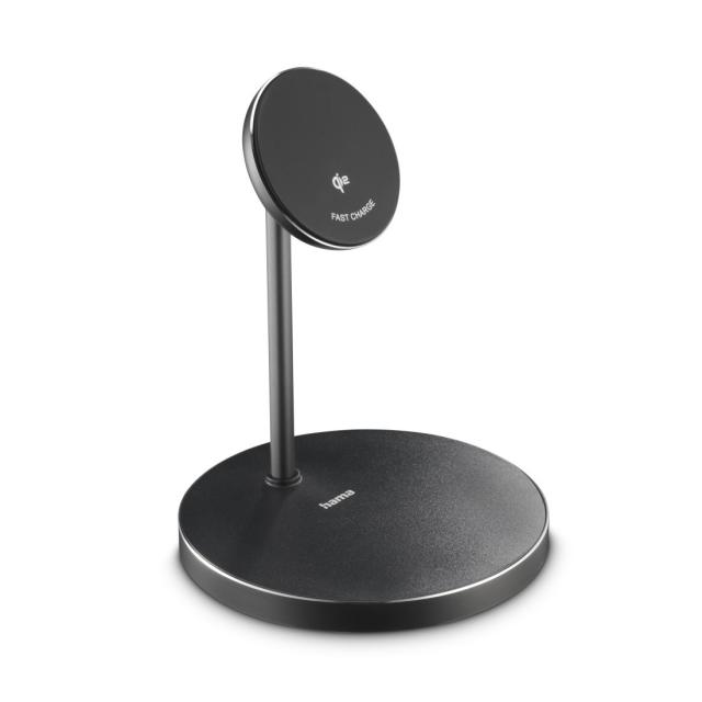 Hama Wireless Qi2 Charger, Inductive Fast Charging, Charging Station Stand, 15 W 