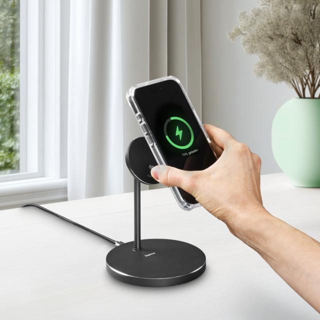 Hama Wireless Qi2 Charger, Inductive Fast Charging, Charging Station Stand, 15 W 