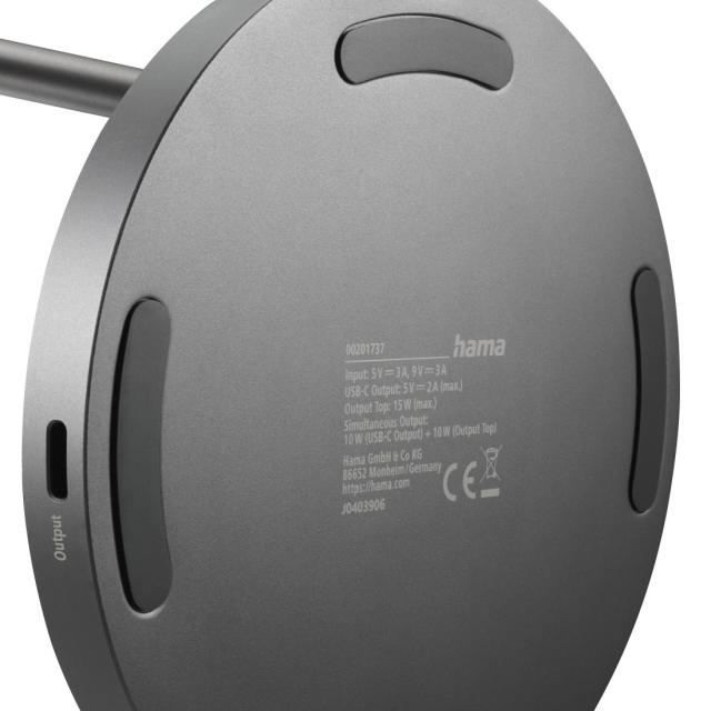 Hama Wireless Qi2 Charger, Inductive Fast Charging, Charging Station Stand, 15 W 