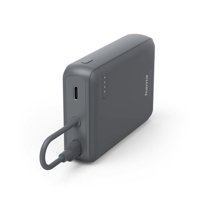 Hama “Travel” Power Pack with Cable, 10000mAh, 2 Outputs: 2x USB-C, anthracite 