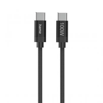 Hama "Fabric" Charging Cable, USB-C - USB-C, 100 W, 1.5 m, Nylon, black