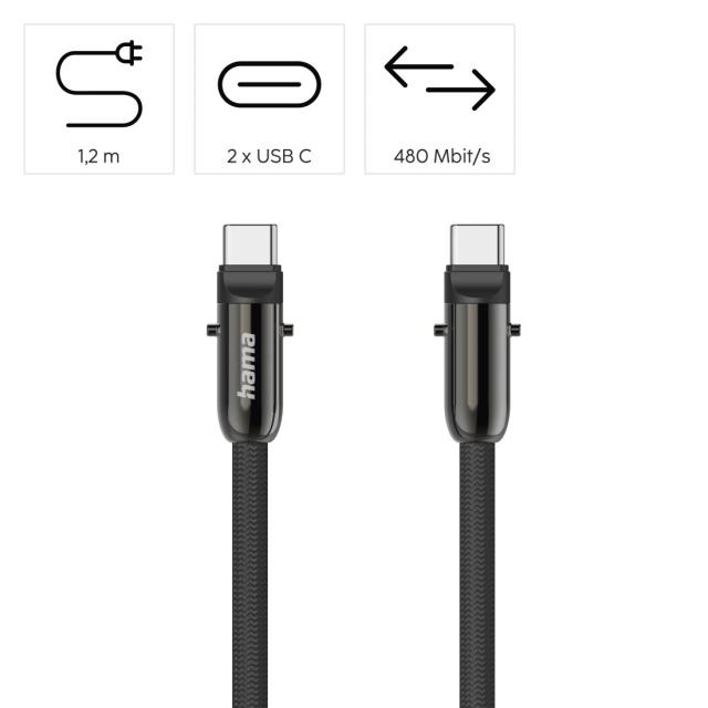 Hama USB-C Cable and Mobile Phone Strap, 2-in-1 Solution, 1.2 m, black 