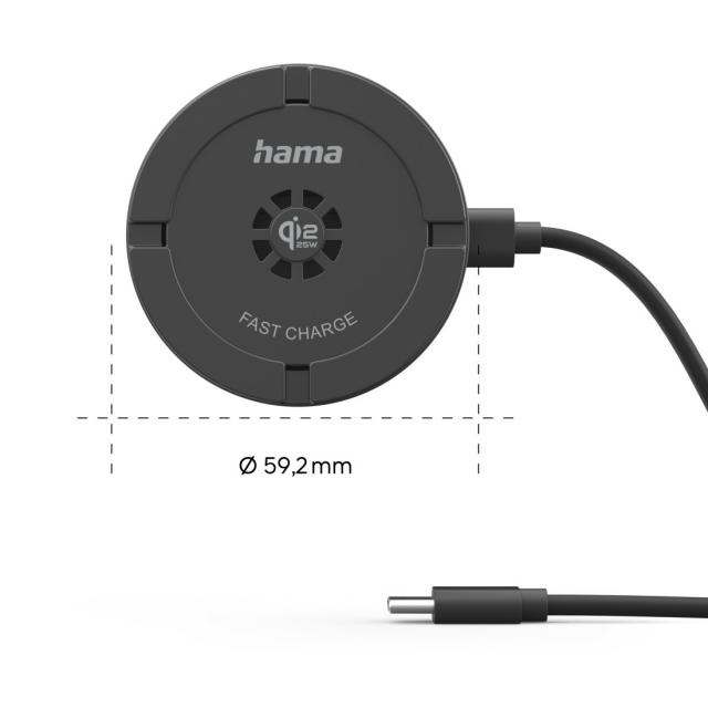 HAMA Безжично зарядно устройство Qi2 25W, бързо зареждане, черно 