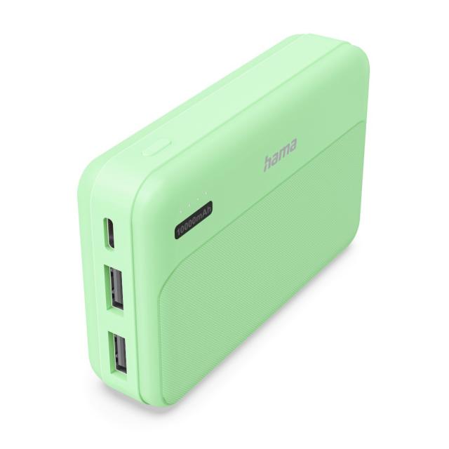 HAMA Външна батерия "Pocket 10", 10000 mAh, Изходи: 2x USB-A, зелена 