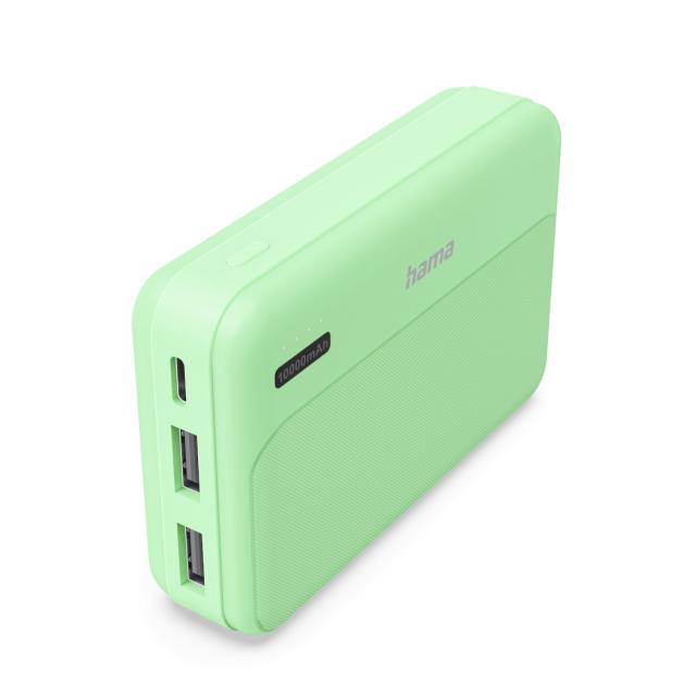 HAMA Външна батерия "Pocket 10", 10000 mAh, Изходи: 2x USB-A, зелена 
