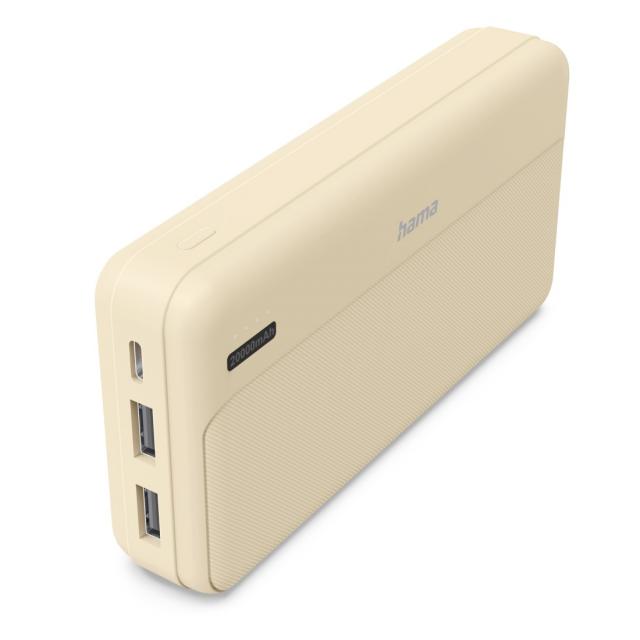 Hama "Pocket 20" Power Pack, 20000 mAh, Outputs: 2x USB-A, sand 