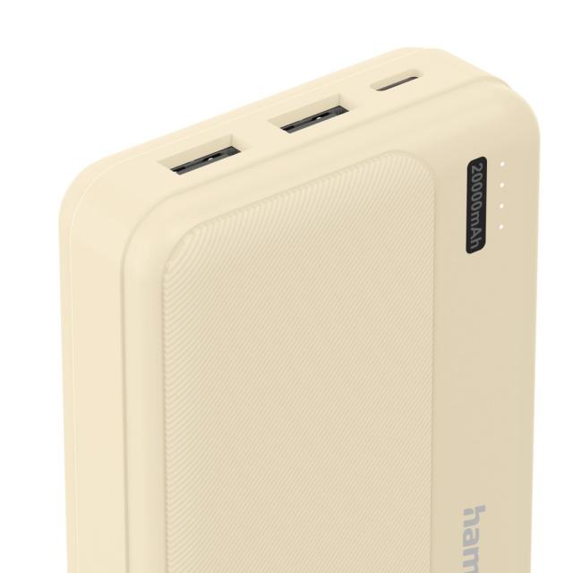 Hama "Pocket 20" Power Pack, 20000 mAh, Outputs: 2x USB-A, sand 