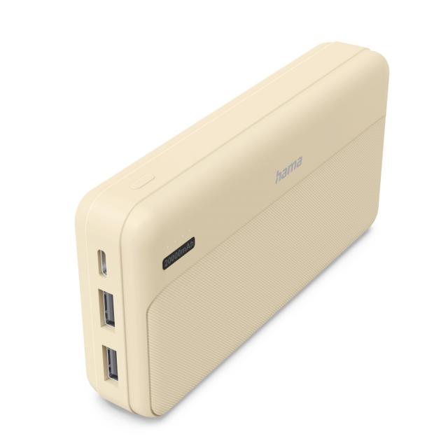 Hama "Pocket 20" Power Pack, 20000 mAh, Outputs: 2x USB-A, sand 