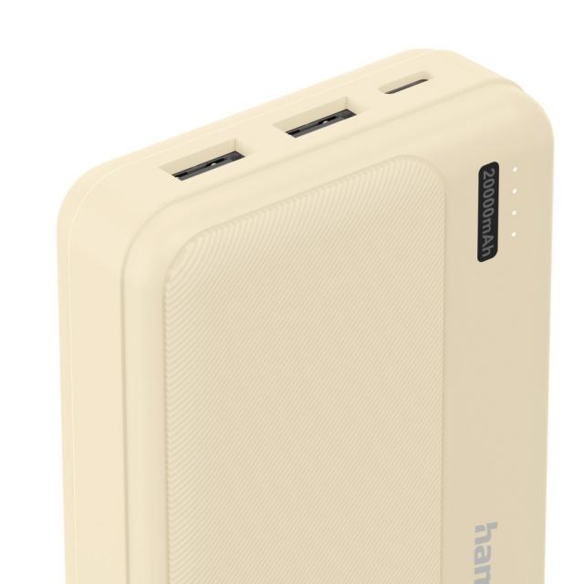 Hama "Pocket 20" Power Pack, 20000 mAh, Outputs: 2x USB-A, sand 