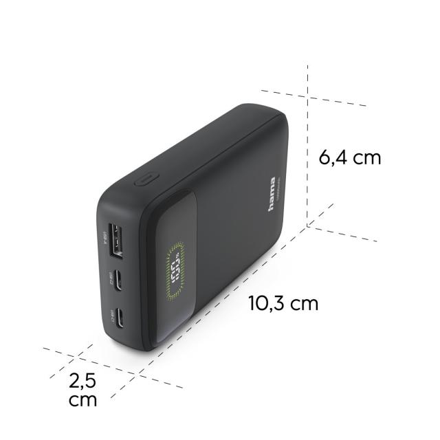 Hama "PD10-W20" Power Pack 10000mAh, Outputs: USB-C, USB-A, Fast Charging, anth. 